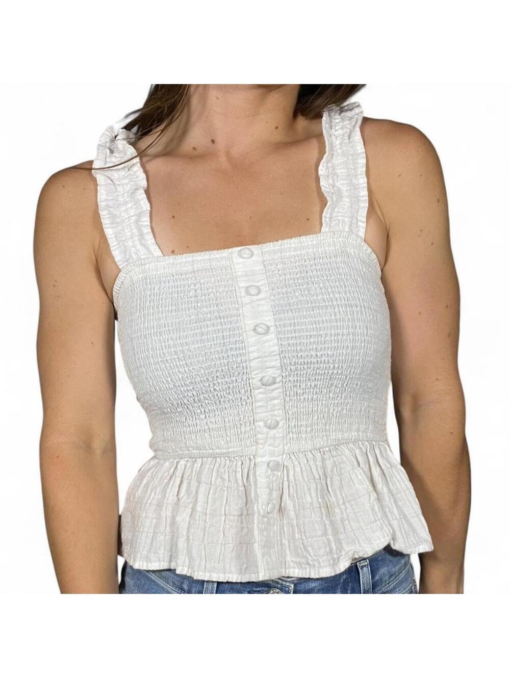 Lulu White Ruffle Cotton Tank Top